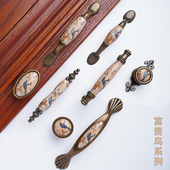 橱柜实木陶瓷仿古铜单孔门把手 抽屉做旧柜子中式 衣柜门拉手 美式