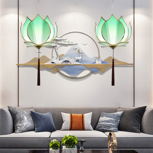 新中式布艺吊灯茶楼餐厅茶室火锅店过道灯禅意渐变色荷花莲花灯具