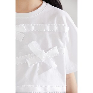 木可木可女童夏款两件套花边织带短袖T恤儿童纯棉黑色花苞裙裤