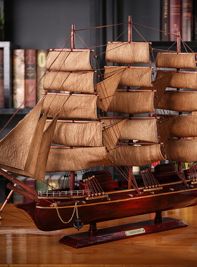 实木一帆风顺帆船摆件复古风高档桌面老板领导办公室乔迁开业礼品