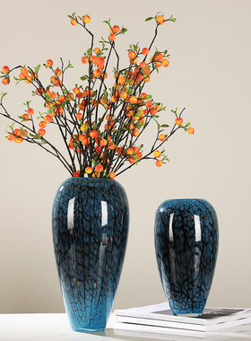 轻奢新中式创意彩色玻璃花瓶摆件客厅玄关装饰样板间美式干花插花