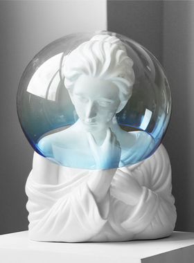 蓝色泡泡女孩客厅桌面人物白色树脂艺术雕塑高级感软装饰品大