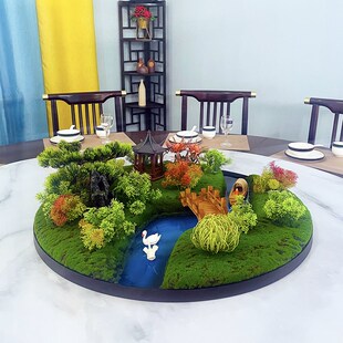 餐桌中间景观大圆桌转盘摆沙盘造景酒店装饰台面仿真桌