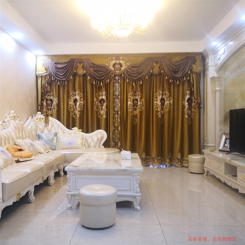 豪华别墅窗帘客厅欧式奢华复古宫廷御用防风高端绒布金色贴绒刺绣