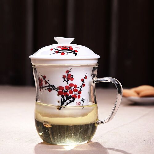 加厚耐热办公室茶杯陶瓷过茶用喝茶杯茶杯泡茶杯带盖玻璃杯子