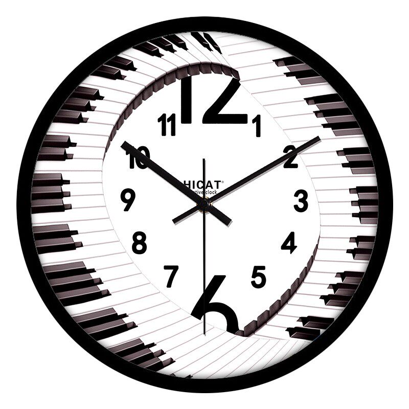 音乐厅创意琴行挂钟 时尚静音极钢琴房客厅大号圆形石英钟表