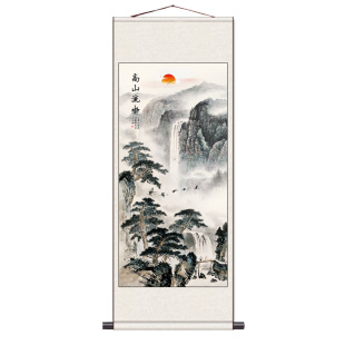 客厅竖沙发背景墙黄山天都峰山水画办公室卷轴挂画水墨靠山国画