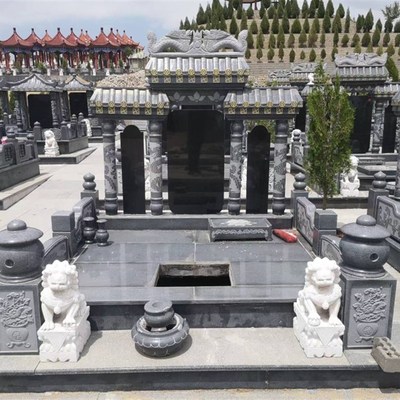 墓碑定制农村土葬花岗岩亭子墓碑双墓穴围栏坟石家族高档传统墓碑