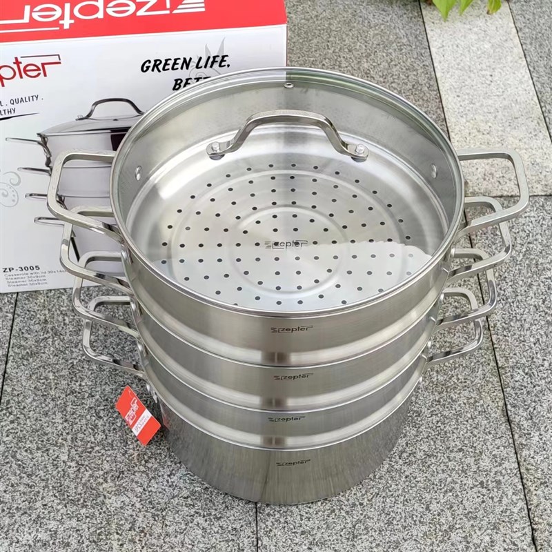 出口德国zepter家用四层大容量不锈钢蒸锅三层蒸笼复合多层底30cm