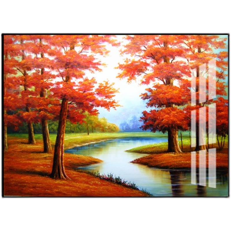 客厅装饰画沙发背景墙风景画现代简约大气挂画红树林横幅枫树油画图片
