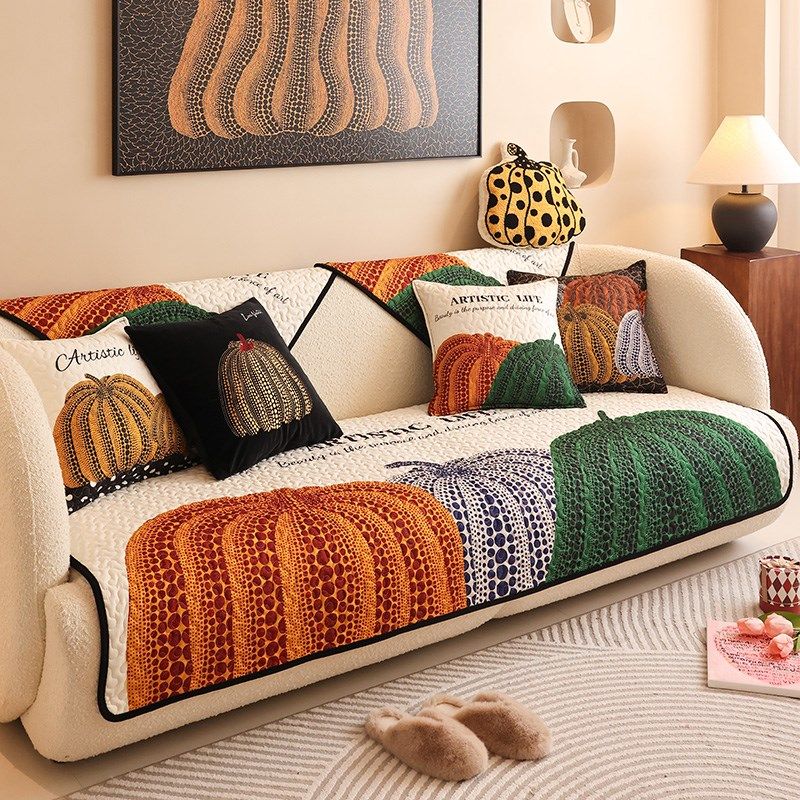 新款沙发垫四季通用防滑流行艺术南瓜坐垫布现代高级感罩巾,居家布艺,沙发垫,淘宝优惠券,粉丝福利购,淘宝优惠卷