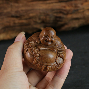 保真澳洲檀香木高油性老料雕刻手把件把玩汽车弥勒一团和气
