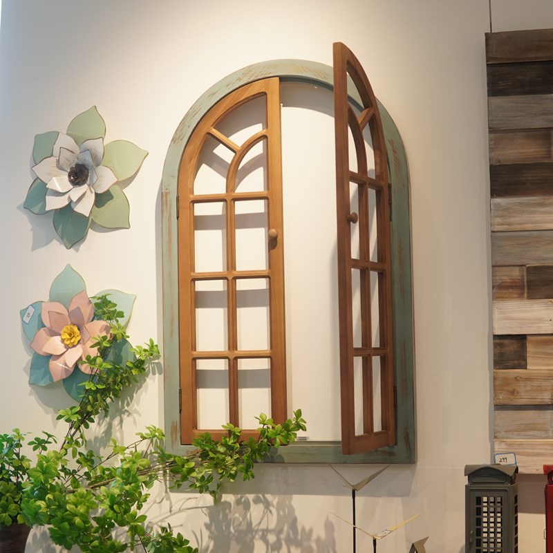 复古假窗户装饰仿真实木窗户框花园背景墙挂件创意拍摄道具