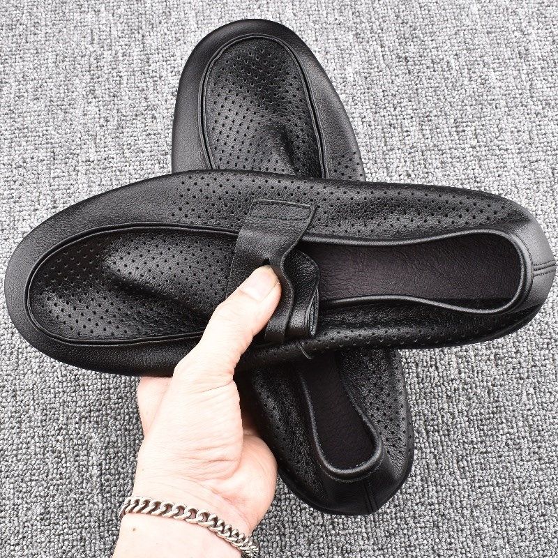 夏季透气豆豆鞋2024新款薄款软皮软底单层牛皮镂空男鞋真皮懒人鞋,流行男鞋,乐福鞋（豆豆鞋）,淘宝优惠券,粉丝福利购,淘宝优惠卷