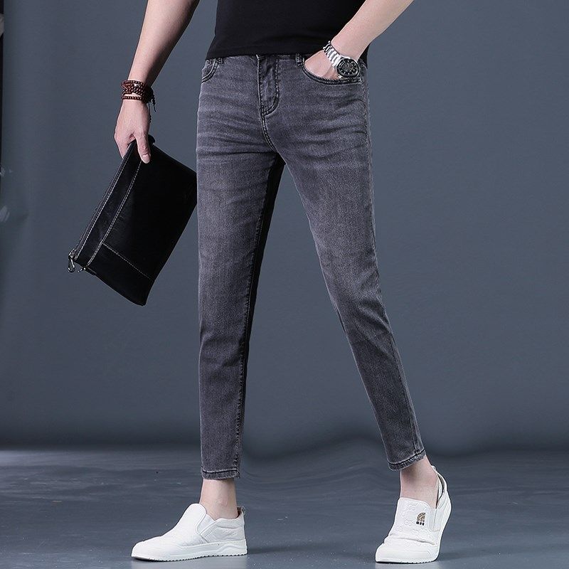 夏季裤子男九分裤男士牛仔裤潮流百搭黑灰色修身小脚薄款9分男裤,男装,淘宝优惠券,粉丝福利购,淘宝优惠卷