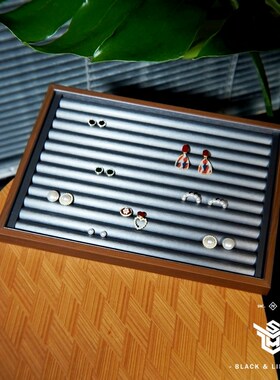 黑胡桃纹木质内枪灰色拉丝PU珠宝耳环戒指首饰饰品展示陈列托 托