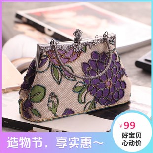 女士包包夏季链条小包手提珠绣包手工串珠新娘包晚宴会包搭配旗袍