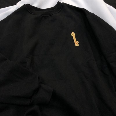 重磅慵懒风正肩款加绒卫衣男女宽松穿搭外套黑色圆领上衣无连帽