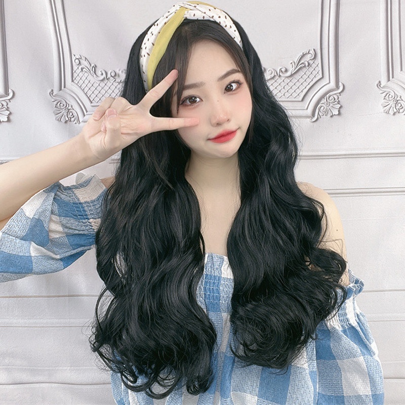直播带货假发女长发夏季发箍一体无痕高温丝假发网红长卷发半头