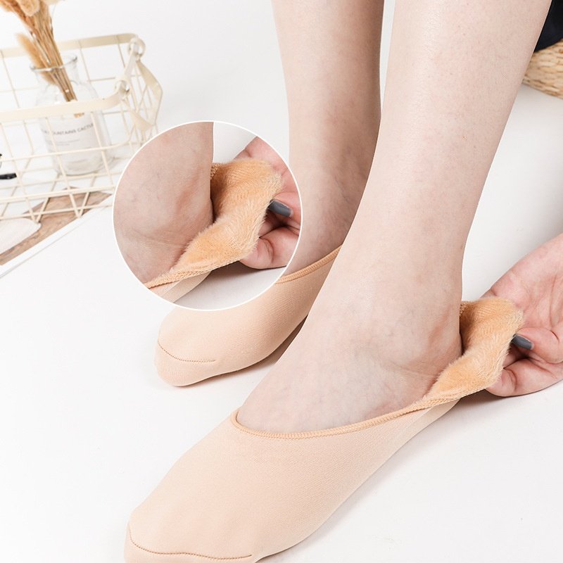 2021秋冬新款女士雪地袜 黑色肉色纯色隐形袜加绒船袜雪地袜