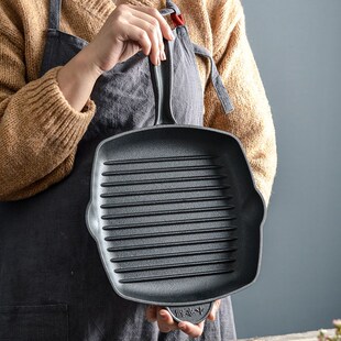 小幸福铸铁锅锅烤肉铁无涂层物理粘燃气电磁炉条纹