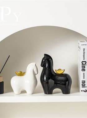 马上有钱酒柜陶瓷摆件客厅玄关电视柜装饰品办公室桌面生肖马摆设