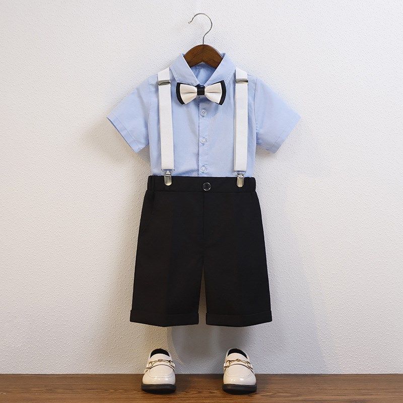 男童礼服2024六一夏季宝宝西服套装花童婚礼儿童节日演出服背带裤