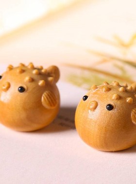 檀香木嘟嘟嘴小河豚卧室客厅书桌面工艺饰品文玩木质海鱼动物摆件