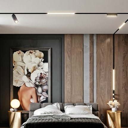 磁吸轨道灯嵌入式无边框明装线性条灯客厅暗藏无主灯照明LED射灯