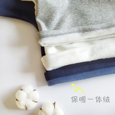 男童儿童宝宝加绒厚polo衫卫衣翻领打底衫上衣秋冬款一体绒白色