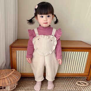 超萌婴儿服冬款外出加绒加厚女宝宝背带裤套装婴幼儿衣服秋冬季