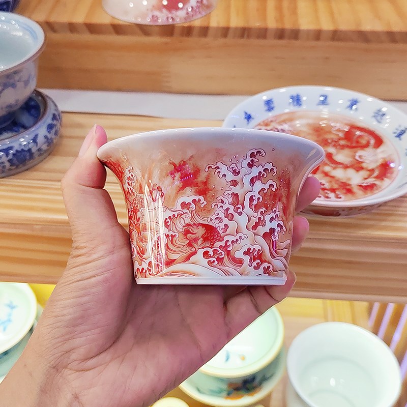 景德镇陶瓷矾红三才盖碗仿古不烫手泡茶碗功夫茶具大号敬茶杯壶承