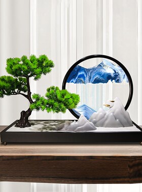 中式迎客松流沙画摆件客厅高级感玄关办公室茶室乔迁开业装饰礼品
