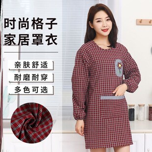 棉布长袖做饭围裙家用厨房薄款透气夏大人干活反穿罩衣女2022爆款