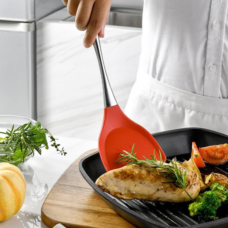 不锈钢304硅胶厨具锅铲不粘锅空心手柄汤勺漏铲