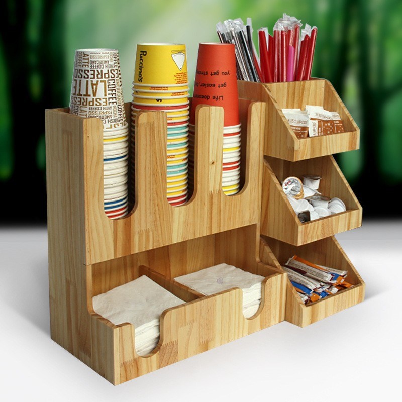 木质纸杯架j 吸管搅拌捧奶球收纳架 咖啡奶茶店置物架杯子