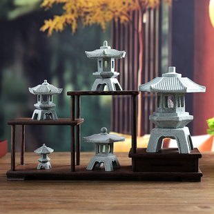 中式青砂石摆件石灯笼长安灯小亭子鱼缸微景观造景仿古装饰品摆设