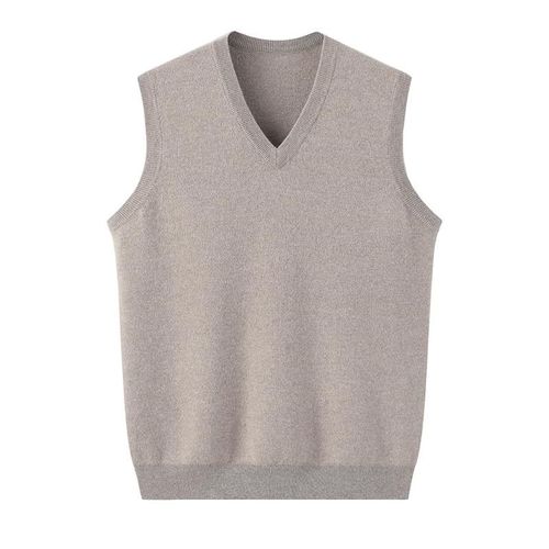 纯羊绒背心马甲男鸡心领套头高端无袖针织坎肩中老年大码秋冬加厚