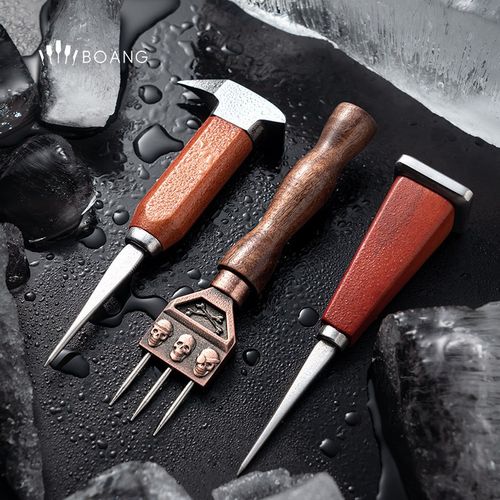 不锈钢三叉戟削冰刀冰块制作工具冰锥破冰神器调酒师凿冰器切冰锤