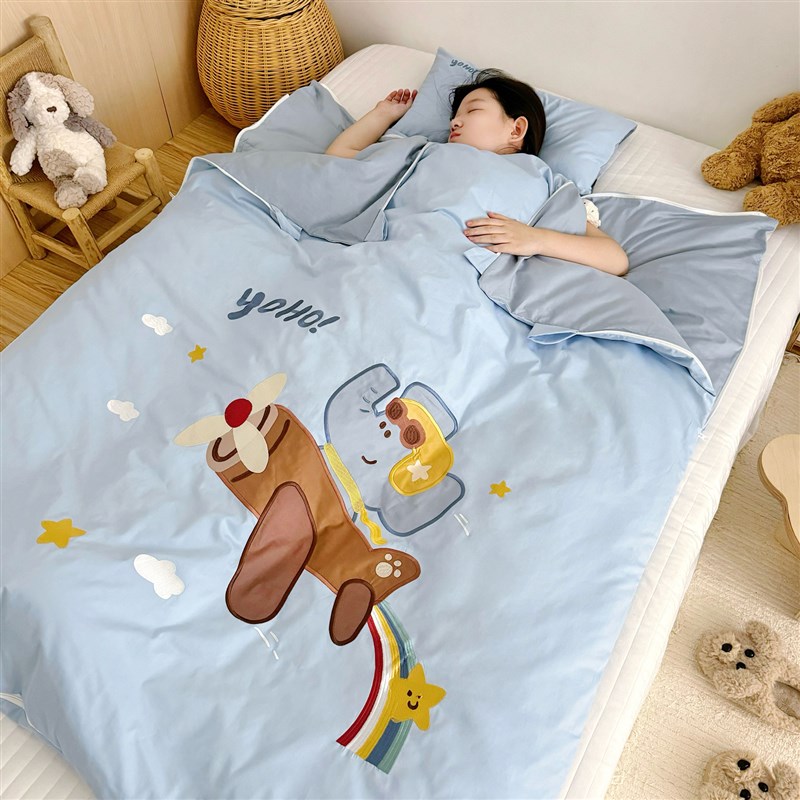a类全棉睡袋儿童春秋冬季学生午睡防踢被子神器成人旅行酒店隔脏