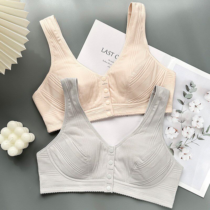 老人文胸妈妈内衣中老年人大码胸罩无海绵无钢圈前扣胸衣夏季薄款
