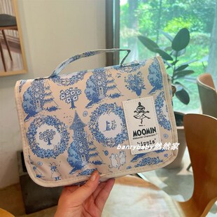 日系卡通姆明阿美折叠洗漱包大容量可挂化妆包旅行收纳包