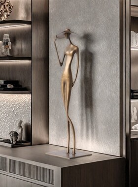 轻奢抽象人物戴帽长腿雕塑摆件样板房酒店电视柜客厅玄关艺术饰品