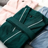 睡衣加长款 浴袍男女毛巾料棉感浴衣情侣白色睡袍吸水四季 薄款 夏季