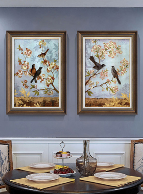 美式餐厅画装饰壁画饭厅背景墙挂画主卧房间花鸟高档复古油画欧式
