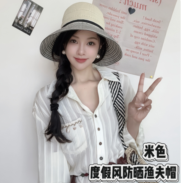 德芬妲渔夫帽女2025新款防晒遮阳大帽檐防紫外线可收纳沙滩太阳帽