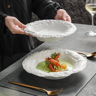 山姆优选陶瓷餐盘菜盘高级感轻奢西餐草帽盘深盘高颜值沙拉盘酒店