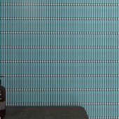 蓝白色细长条马赛 窑变软瓷砖背景墙吧台圆弧包柱子条形筷子砖