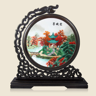 湘绣 爱晚亭 橘子洲头 恰同学少年 牡丹面绣装饰画手工刺绣