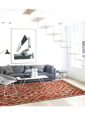 视觉味道红色ilim民族风复古几何现代羊毛手工卧室客厅地毯挂毯